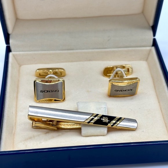 Givenchy Elegant Gold and Silver Cufflinks and Tie Clip - Picture 2 of 5